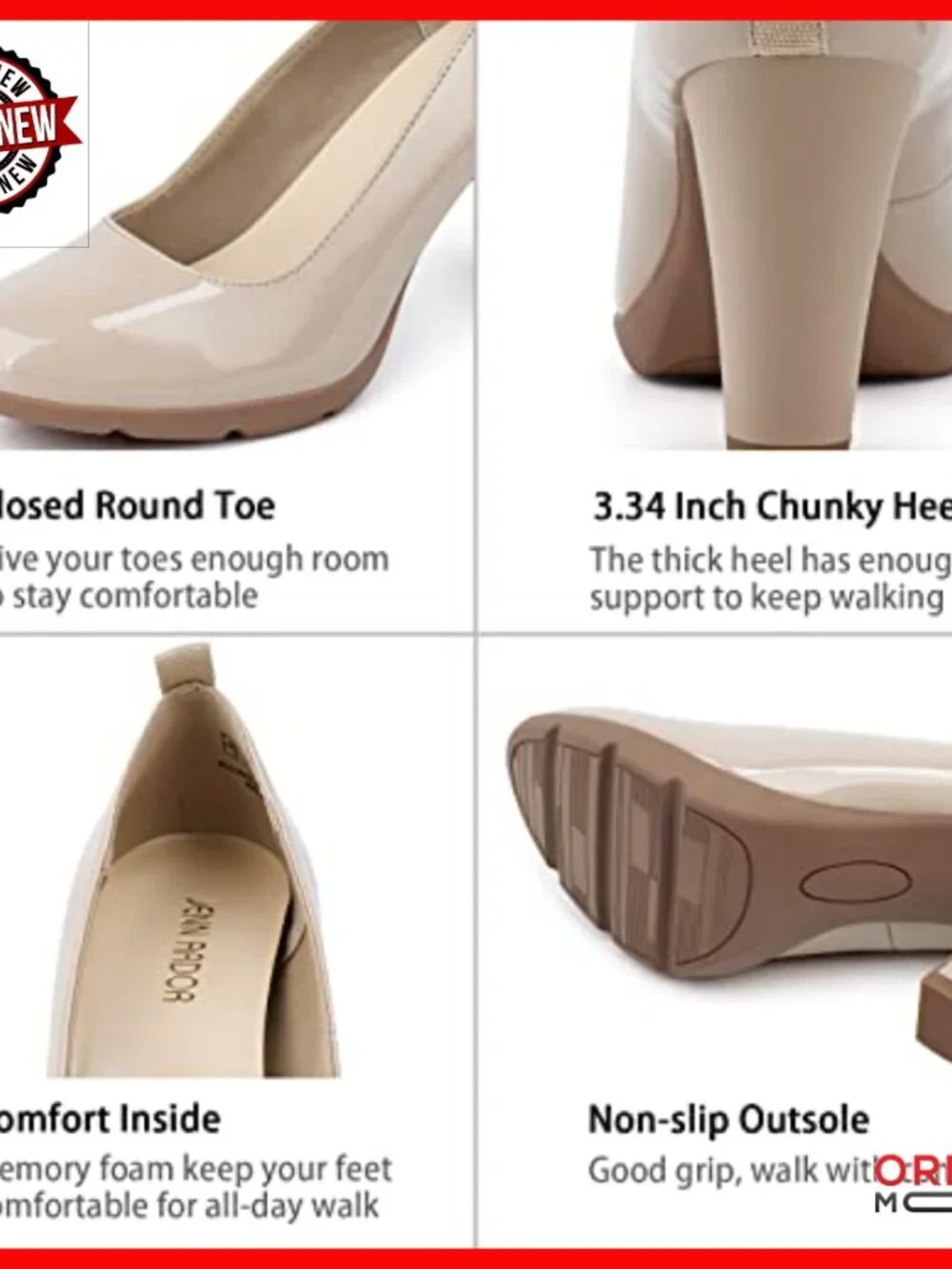 Women's Chunky Heel Platform Pumps, Round Toe Dress Shoes, 3.34 Inch Block Heel
